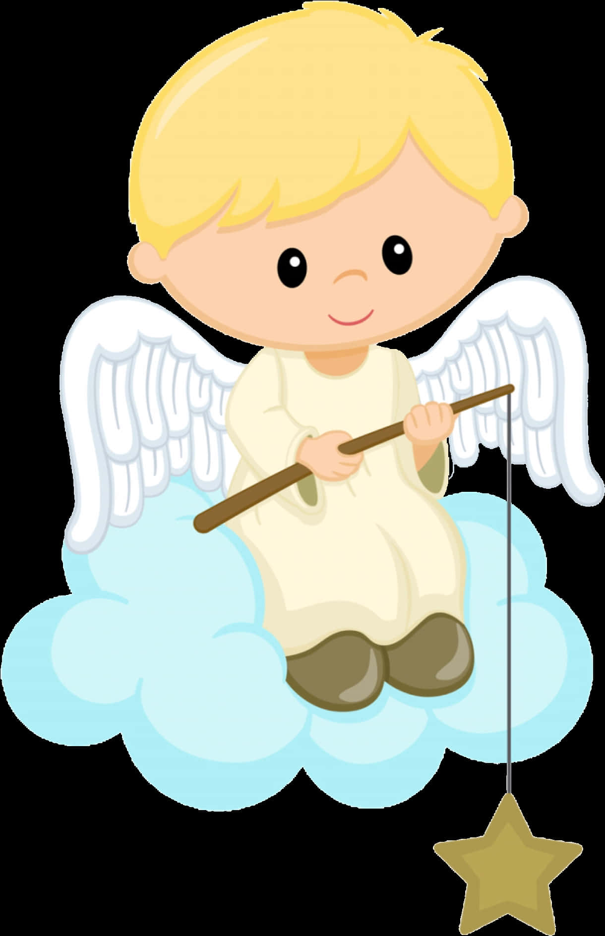 Angelon Cloudwith Star Fishing Rod PNG Image