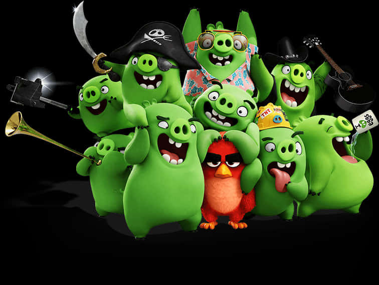 Angry Birds Red Birdand Green Pigs PNG Image