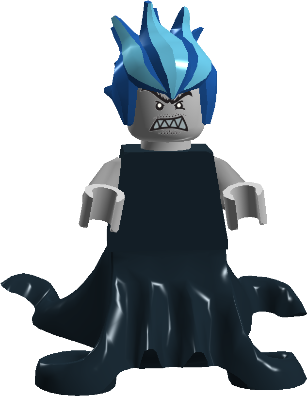 Angry Blue Haired Lego Figure PNG Image