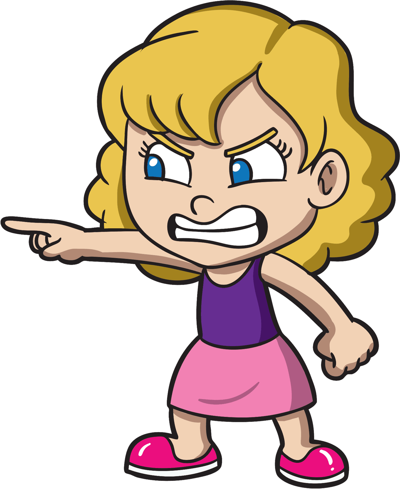 Angry Cartoon Girl Pointing PNG Image