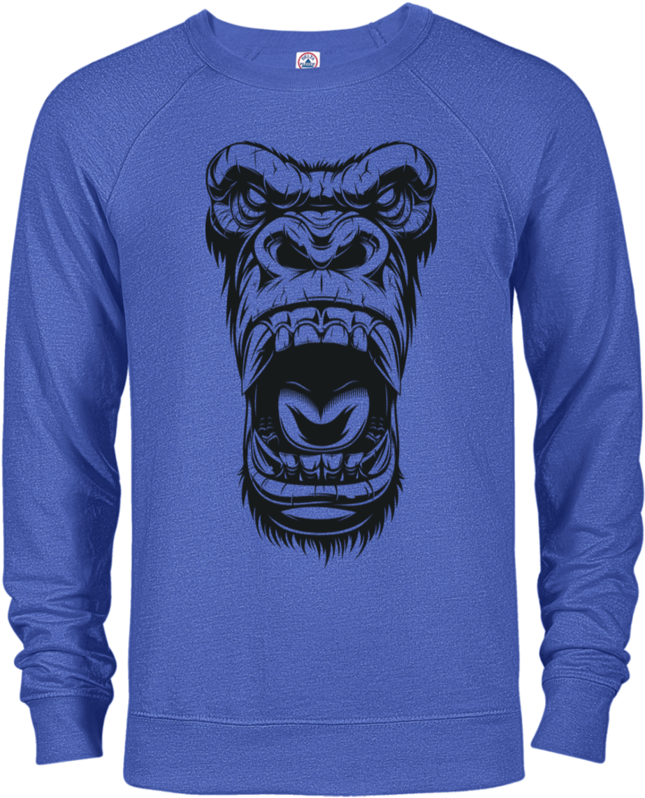 Angry Gorilla Graphic Blue Sweatshirt PNG Image