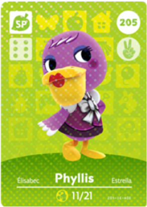 Animal Crossing Phyllis Amiibo Card205 PNG Image