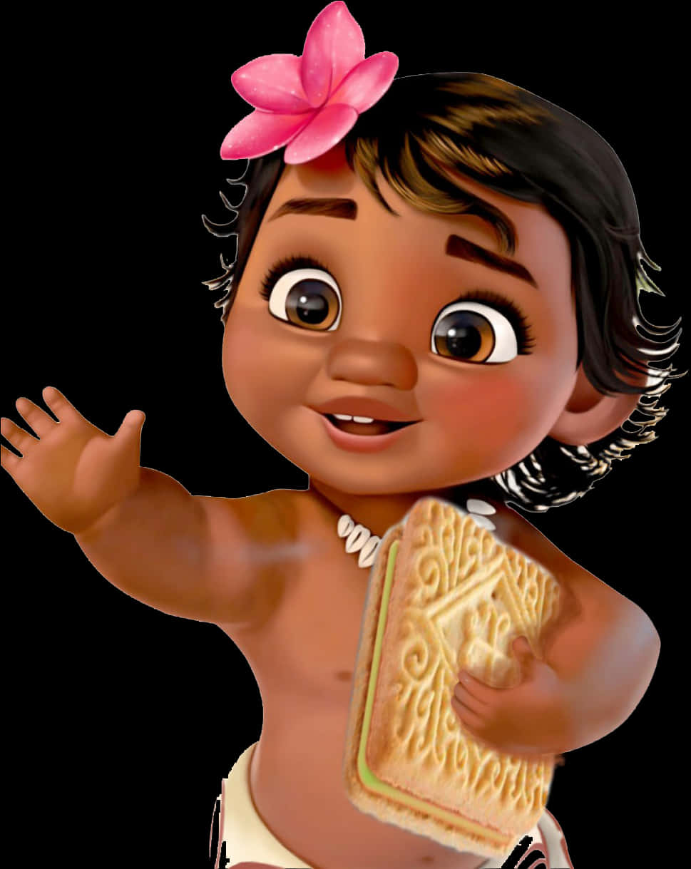 Animated Baby With Flowerin Hair PNG Image