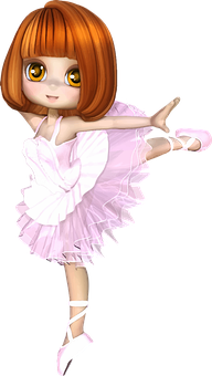 Animated Ballerinain Pink Dress PNG Image