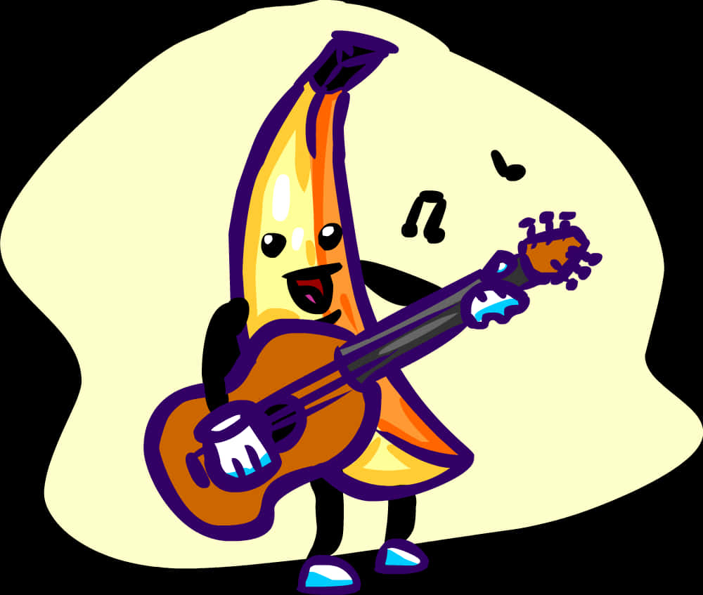 Animated Banana Playing Guitar PNG Image