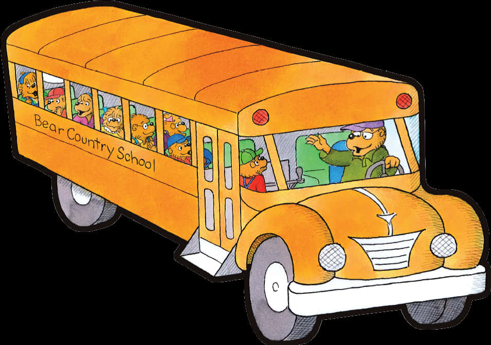 Animated Bear Country School Bus PNG Image