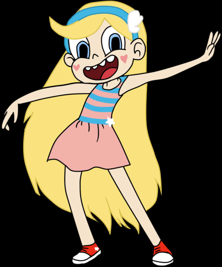 Animated Blonde Girl Cheerful Pose PNG Image