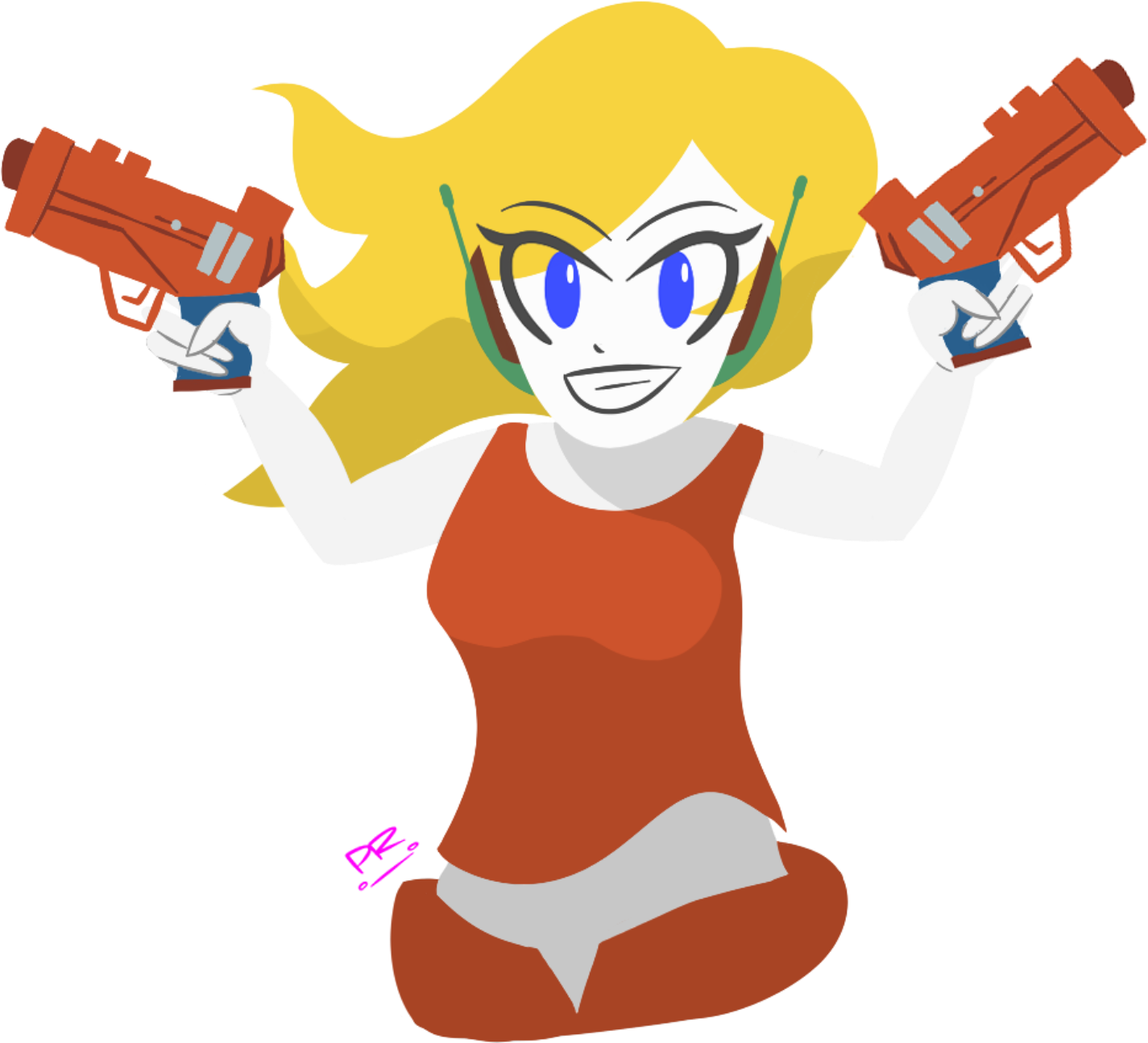 Animated Blonde Heroine Dual Pistols PNG Image