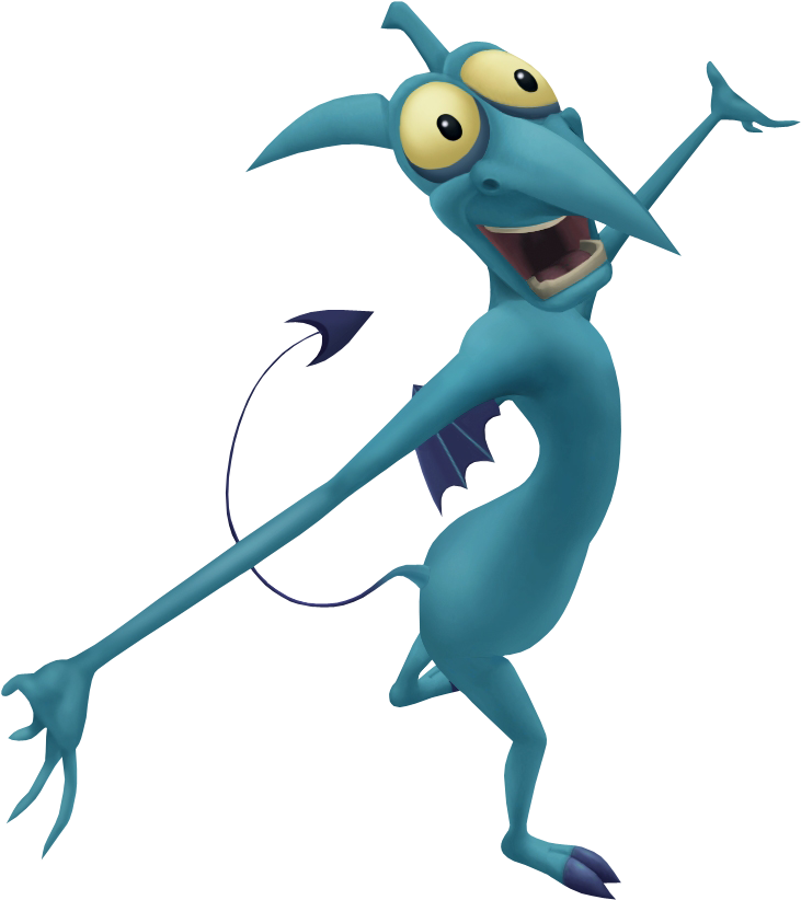 Animated Blue Creature Expressing Panic PNG Image