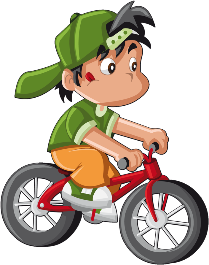 Animated Boy Riding Bicycle PNG Image