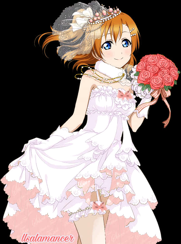 Animated Bridewith Bouquet PNG Image