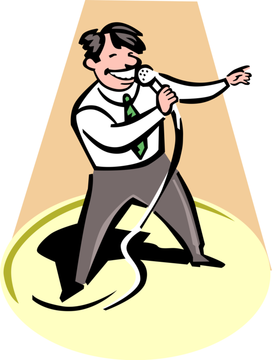 Animated Businessman Singing Into Microphone PNG Image