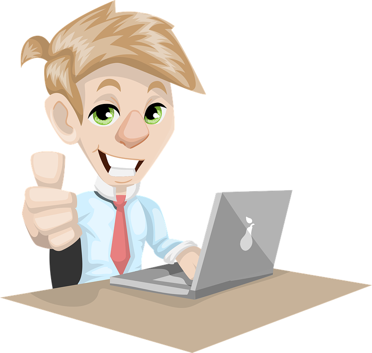 Animated Businessman Thumbs Up Laptop PNG Image