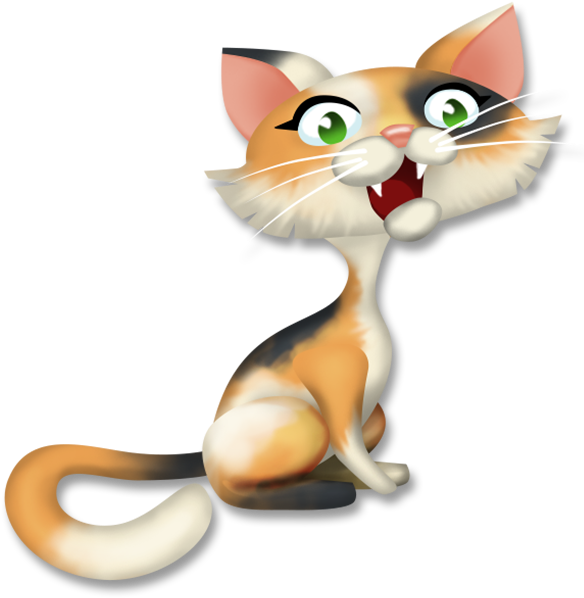 Animated Calico Cat Sitting PNG Image