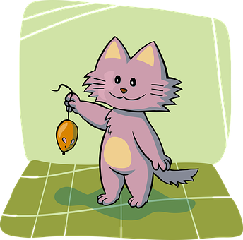 Animated Catwith Fish Toy PNG Image