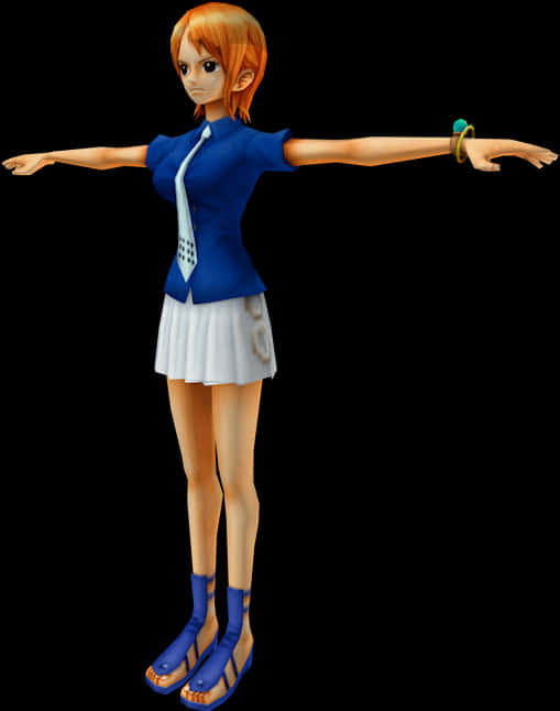 Animated Character Blue Top White Skirt PNG Image