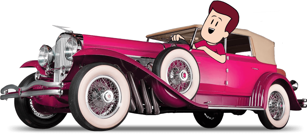 Animated Character Driving Vintage Car PNG Image