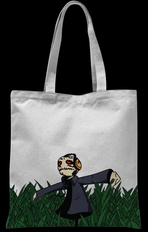 Animated Character Grass Print Tote Bag PNG Image