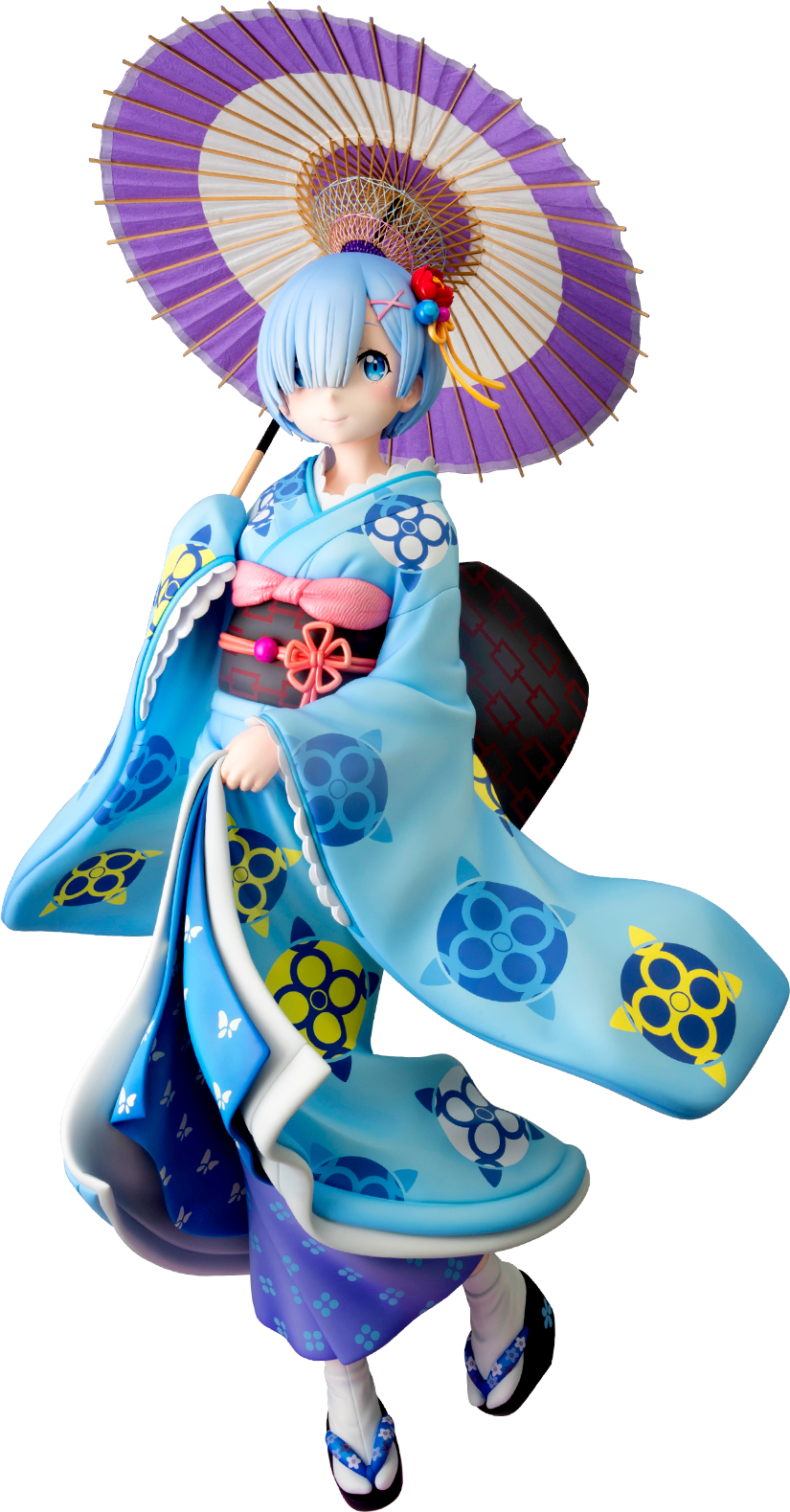 Animated Characterin Blue Kimonowith Umbrella PNG Image