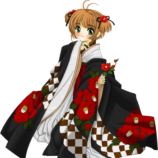 Animated Characterin Floral Kimono PNG Image