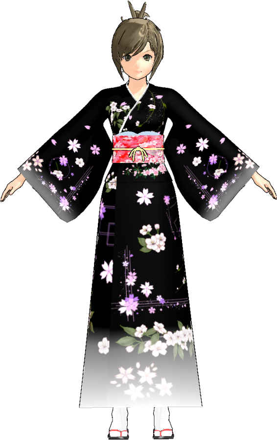 Animated Characterin Floral Kimono PNG Image