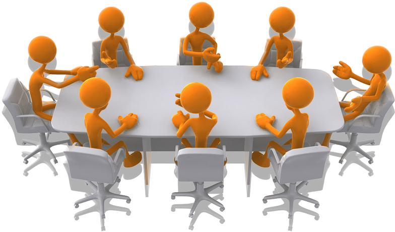 Animated Characters Conference Table Discussion PNG Image