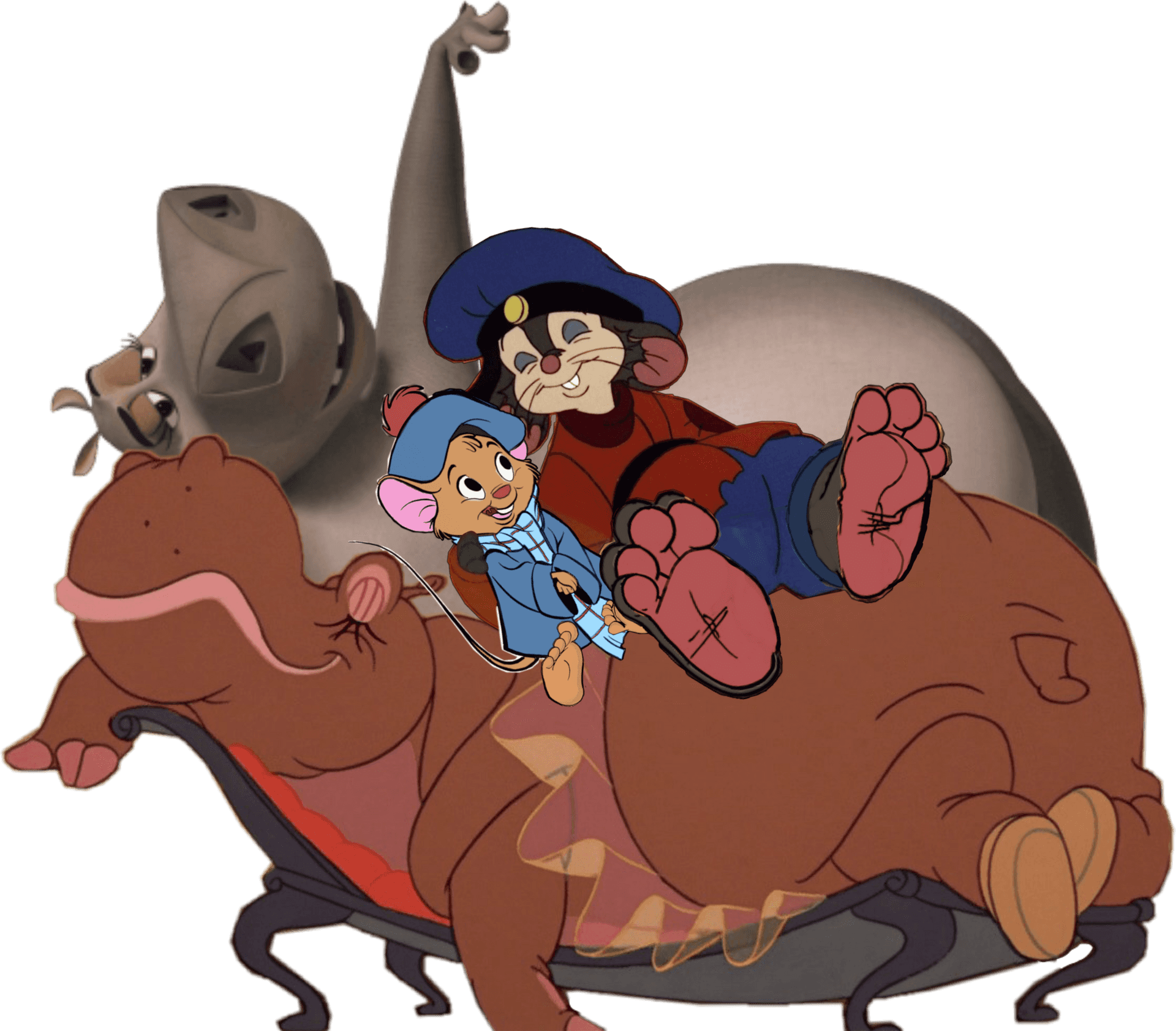 Animated Characters Riding Hippo PNG Image