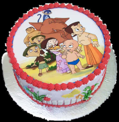 Animated Characters Themed Cake PNG Image