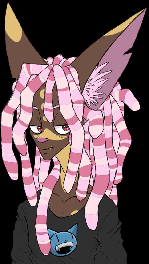 Animated Characterwith Pink Dreadsand Ears PNG Image