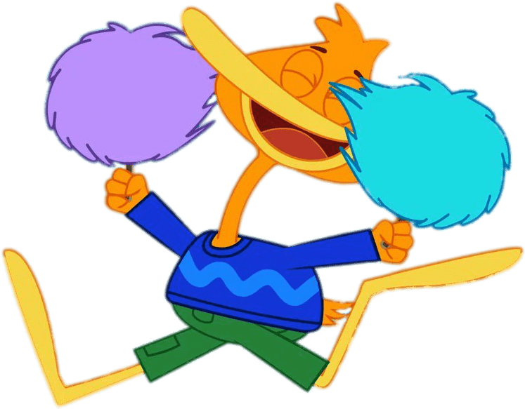 Animated Cheerleader Cartoon Jumping With Pom Poms PNG Image