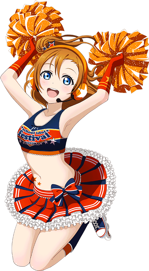 Animated Cheerleader Orange Pom Poms PNG Image