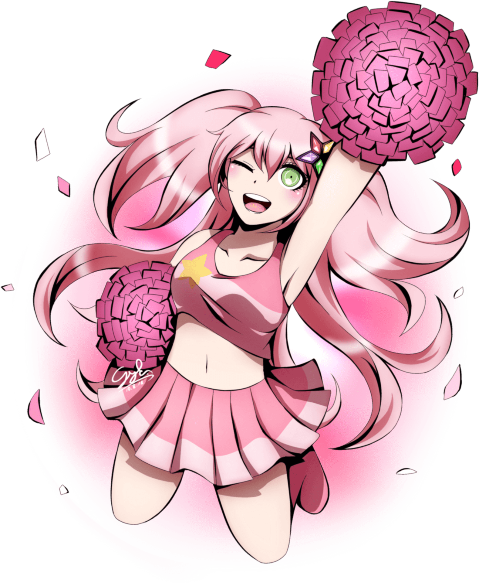 Animated Cheerleader Pink Pom Poms PNG Image