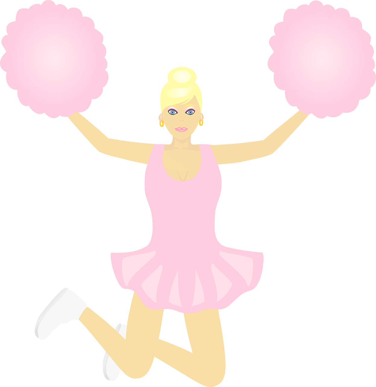 Animated Cheerleader With Pom Poms PNG Image