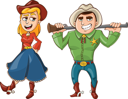 Animated Cowboyand Cowgirl Cartoon PNG Image