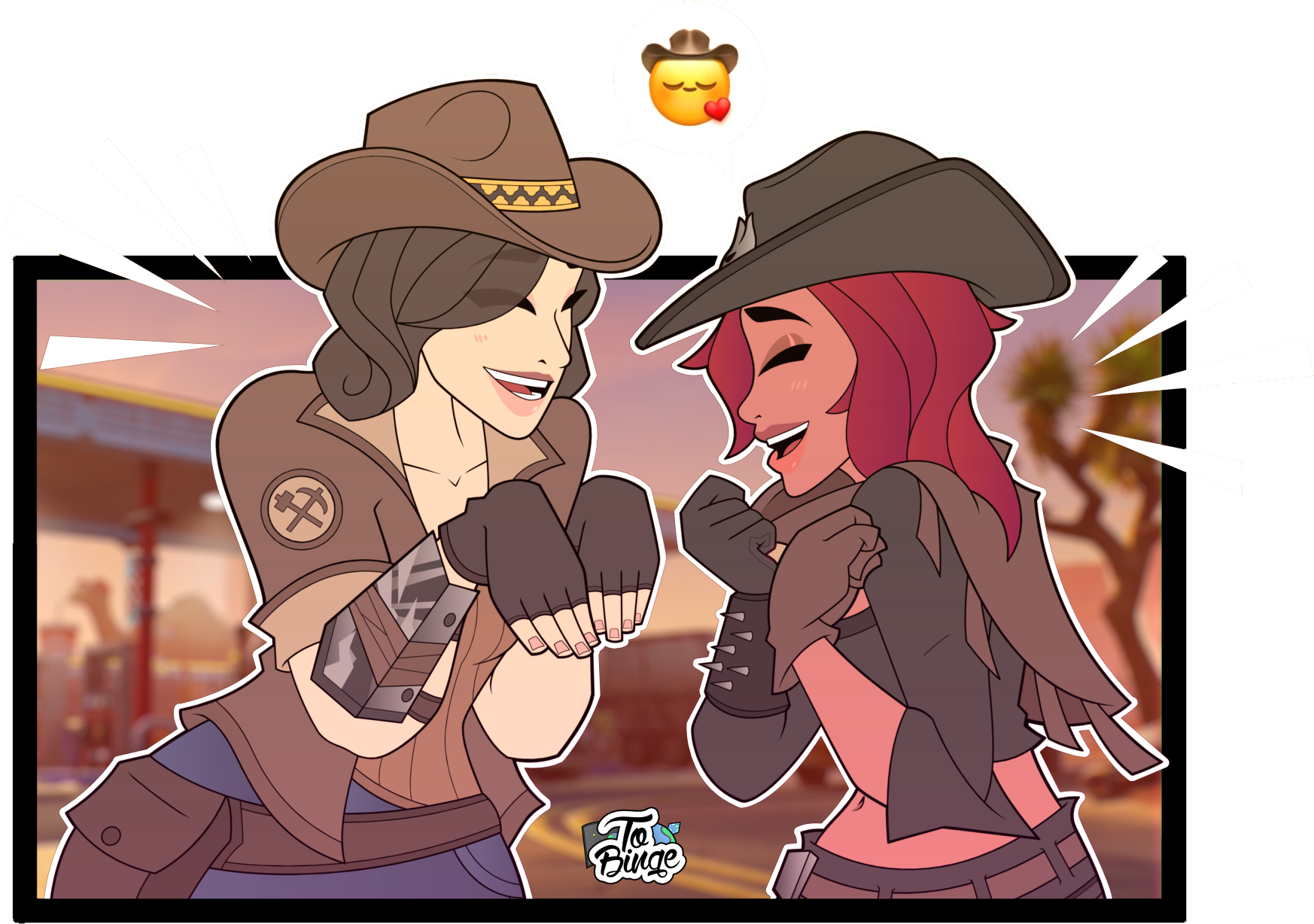 Animated Cowgirls Fist Bump PNG Image