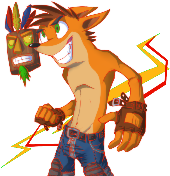 Animated Crash Bandicoot With Aku Aku Mask PNG Image