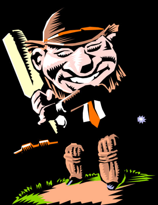 Animated Cricket Batsman Caricature PNG Image