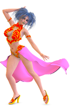 Animated Dancerin Redand Yellow Costume PNG Image