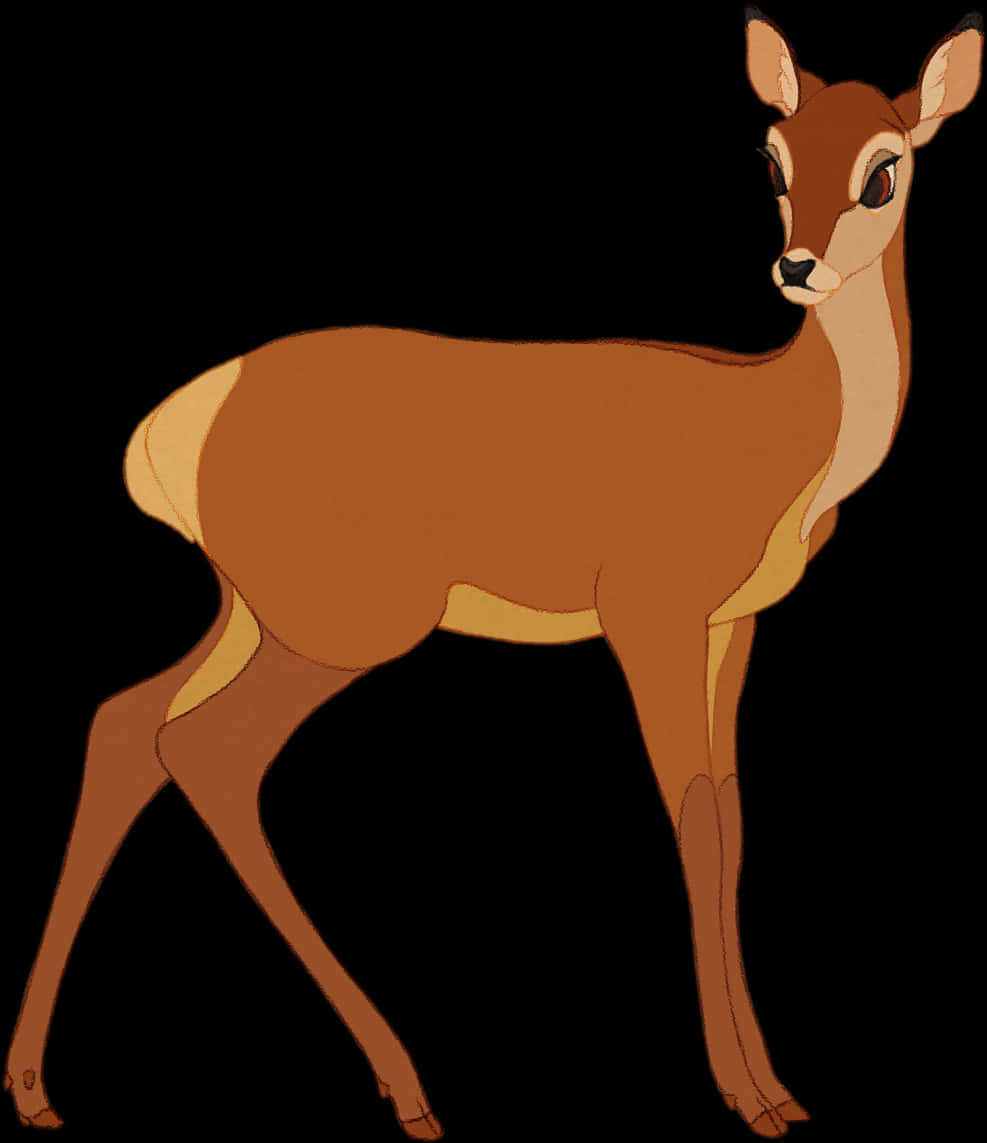 Animated Deer Standing Against Black Background PNG Image