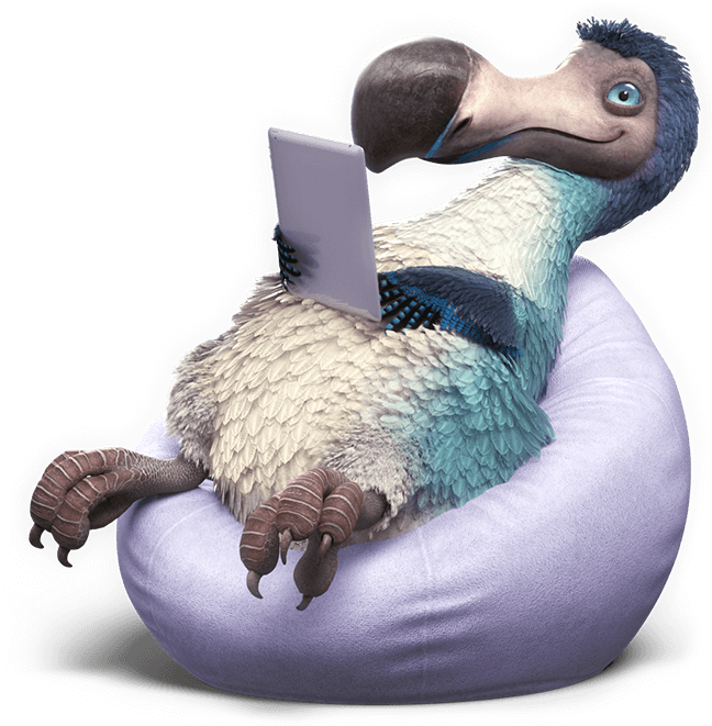 Animated Dodo Bird Using Laptop PNG Image