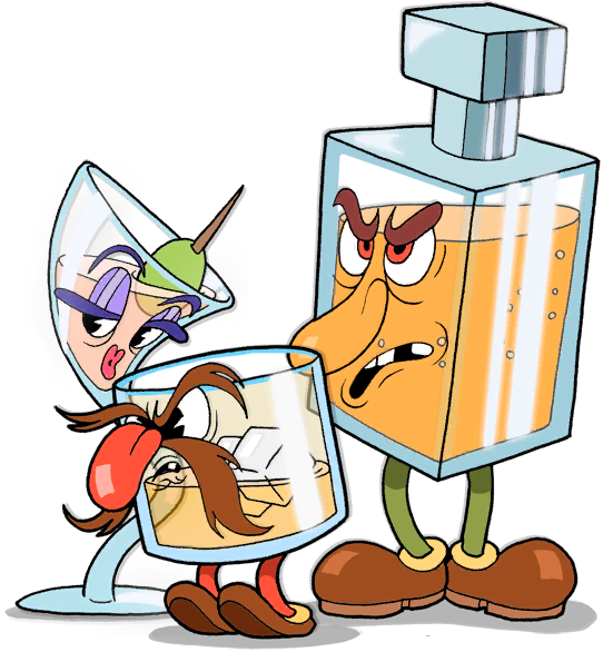 Animated Drinks Characters Having Fun PNG Image