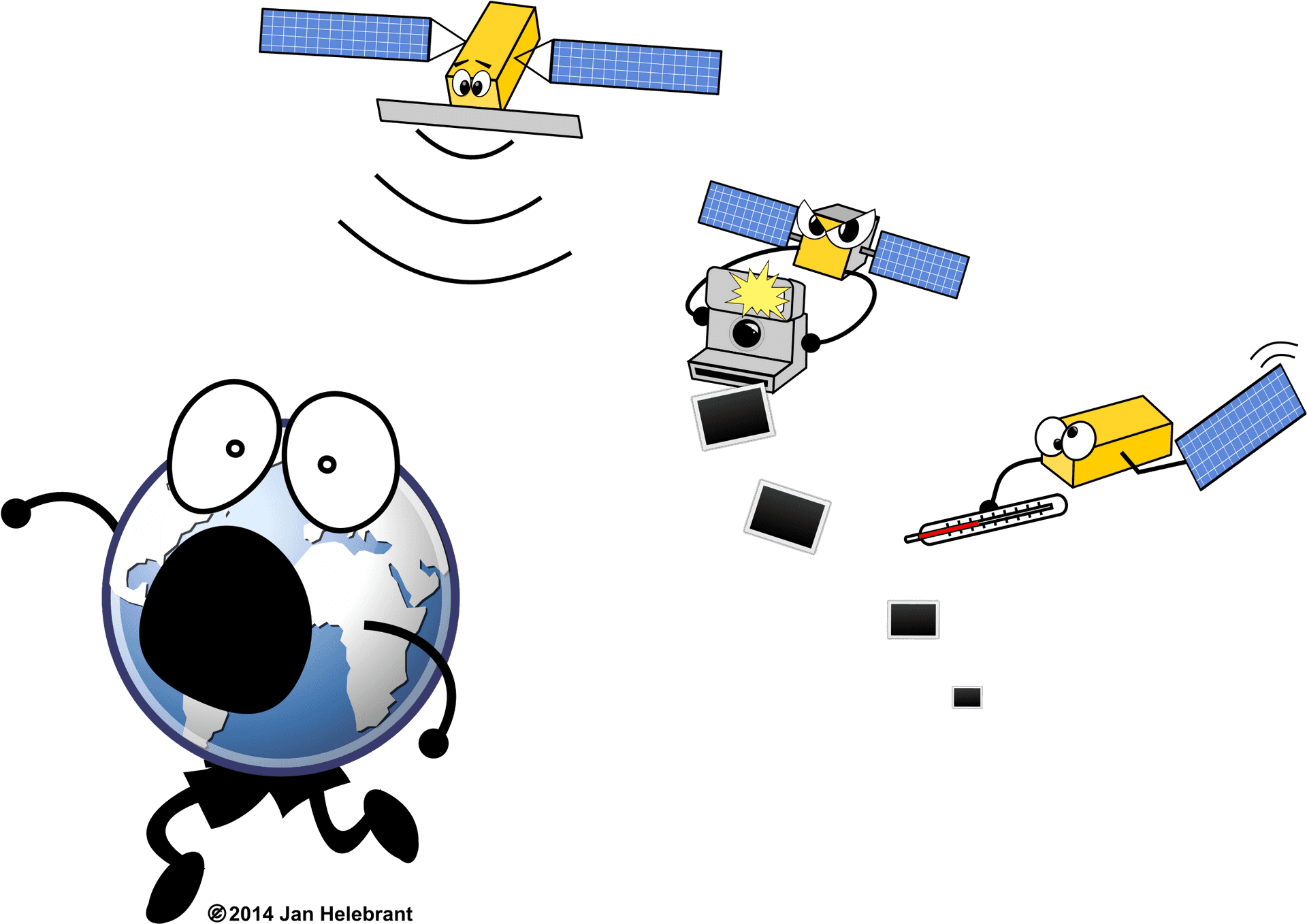 Animated Earthand Satellites Cartoon PNG Image