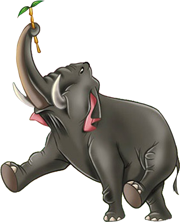 Animated Elephant Holding Branch PNG Image