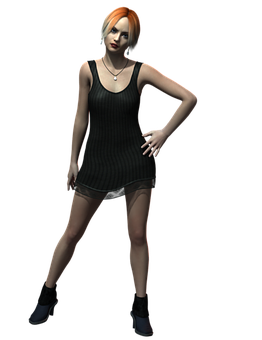 Animated Female Character Black Dress PNG Image