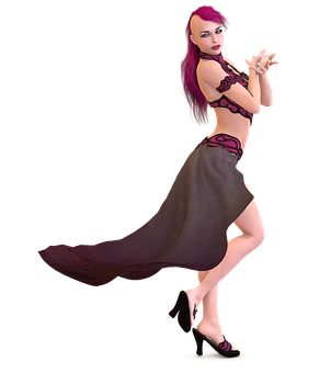 Animated Female Character Red Hair Dancing Pose PNG Image