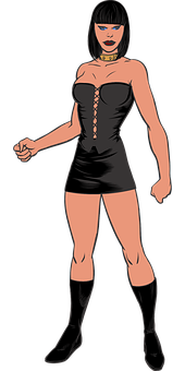 Animated Female Characterin Black Dress PNG Image