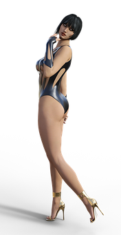 Animated Female Characterin Blue Bodysuit PNG Image