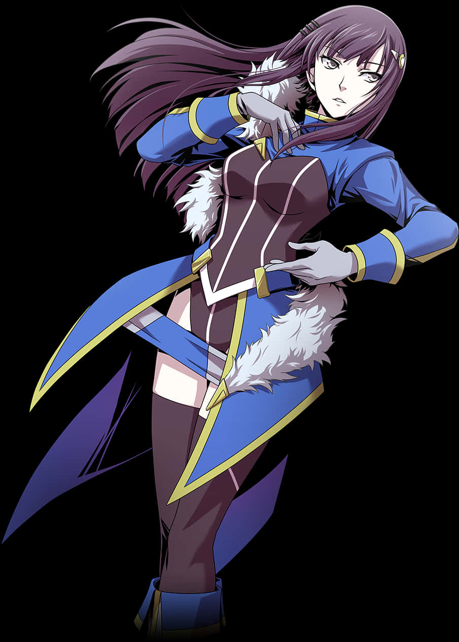 Animated Female Warrior Blue Outfit PNG Image