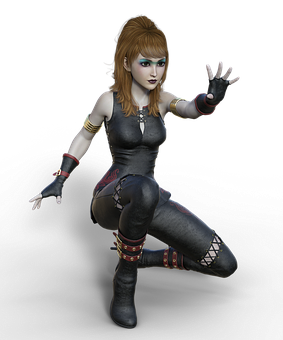 Animated Female Warrior Pose PNG Image