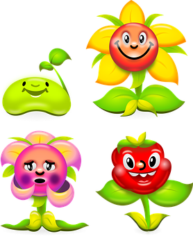 Animated Floral Expressions PNG Image